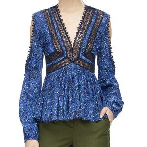 Rebecca Taylor Cold Shoulder Floral Print Blouse